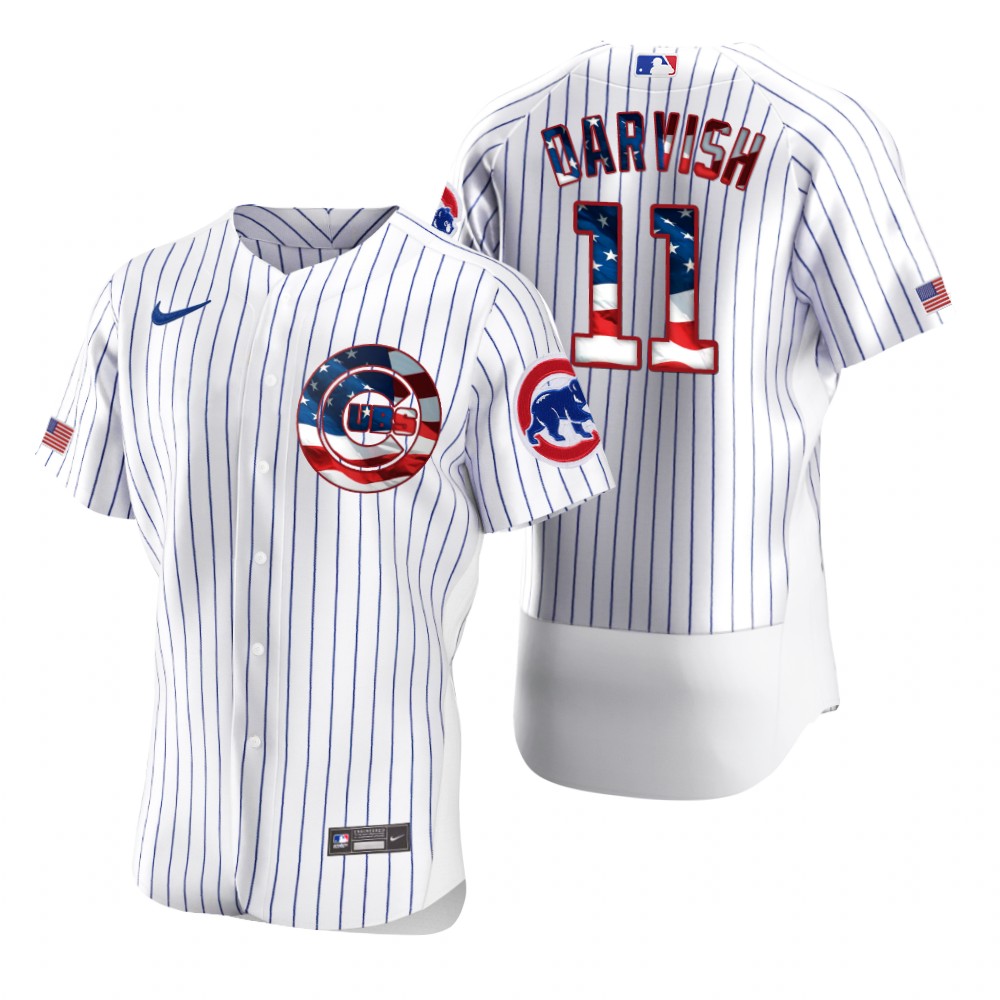 Chicago Cubs 11 Yu Darvish Men Nike White Fluttering USA Flag Limited Edition Authentic MLB Jersey